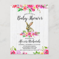 Bunny Rabbit Floral Baby Girl Uitnodiging