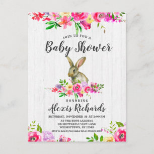 Bunny Rabbit Floral Baby Girl Uitnodiging