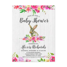 Bunny Rabbit Floral Baby Girl Uitnodiging