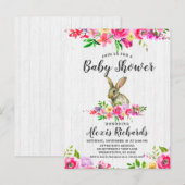 Bunny Rabbit Floral Baby Girl Uitnodiging Briefkaart (Voorkant / Achterkant)