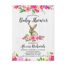 Bunny Rabbit Floral Baby Girl Uitnodiging