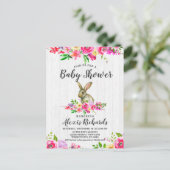 Bunny Rabbit Floral Baby Girl Uitnodiging Briefkaart (Staand voorkant)