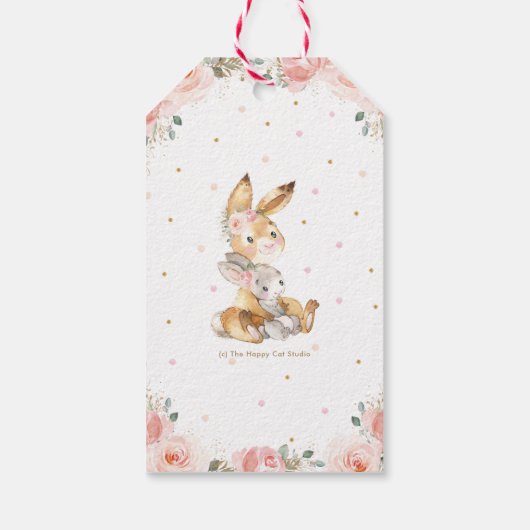 Bunny Rabbit Floral Baby shower Dank je wel Favor Cadeaulabel (Achterkant)