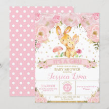 Bunny Rabbit Floral Baby shower Invitation Girl