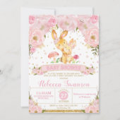 Bunny Rabbit Floral Baby shower Invitation Girl Kaart (Voorkant)