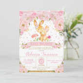 Bunny Rabbit Floral Baby shower Invitation Girl Kaart (Staand voorkant)