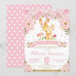 Bunny Rabbit Floral Baby shower Invitation Girl Kaart