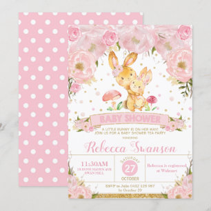 Bunny Rabbit Floral Baby shower Invitation Girl Kaart
