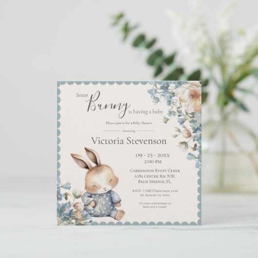 Bunny Rabbit Floral Blue Baby shower (Staand voorkant)