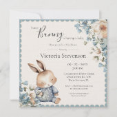 Bunny Rabbit Floral Blue Baby shower (Voorkant)