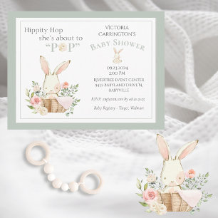 Bunny Rabbit Floral Green Gender Neutral Baby Uitnodiging Briefkaart