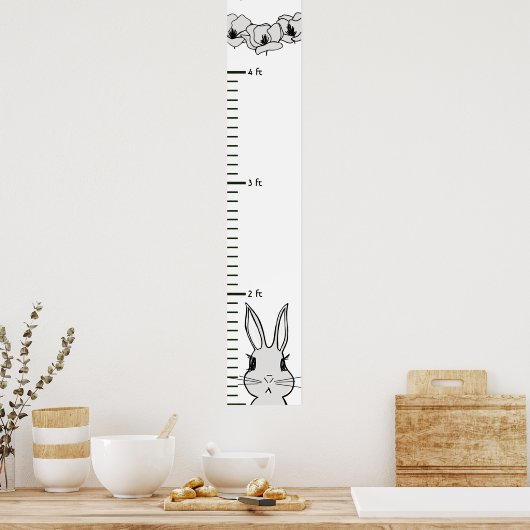 Bunny Rabbit Floral Growth Chart Poster (Keuken)