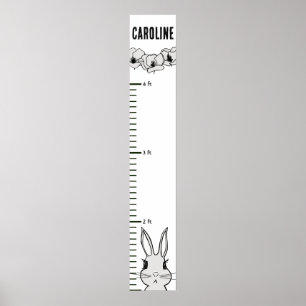 Bunny Rabbit Floral Growth Chart Poster