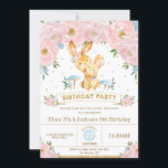 Bunny Rabbit Floral Joint Birthday Zuster Brother  Kaart<br><div class="desc">Pas deze roze en blauwe bloemen Bunny Rabbit Joint Birthday Invitation gemakkelijk en snel aan met uw feestgegevens. Druk op de knop Aanpassen om de stijl en plaatsing van de tekst verder te herschikken en te formatteren.  Dit roze collectie bevat prachtige roze en blauwe waterverf florale en twee schattige waterverf...</div>