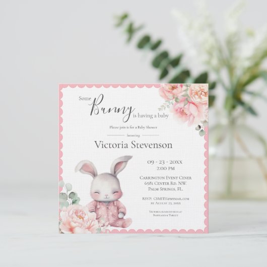 Bunny Rabbit Floral Pink Baby shower (Staand voorkant)