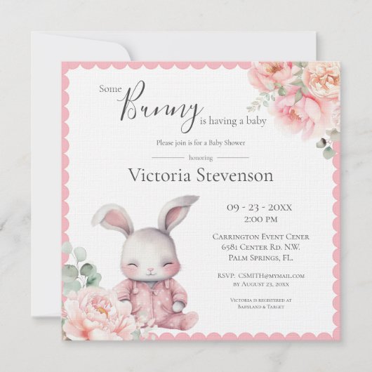 Bunny Rabbit Floral Pink Baby shower (Voorkant)
