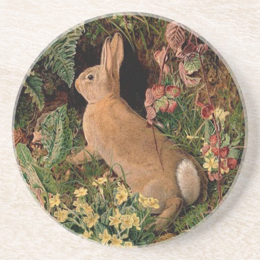 Bunny Rabbit Flower Fern  Woodland Spring Zandsteen Onderzetter (Voorkant)