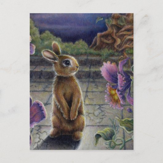 Bunny Rabbit & Flowers Night Dreaming Briefkaart (Voorkant)