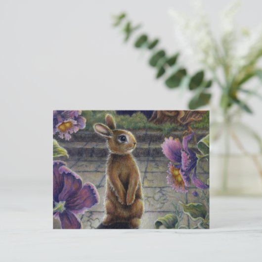 Bunny Rabbit & Flowers Night Dreaming Briefkaart (Staand voorkant)