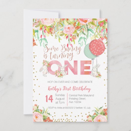 Bunny Rabbit Garden Birthday Party Invitation Kaart (Voorkant)