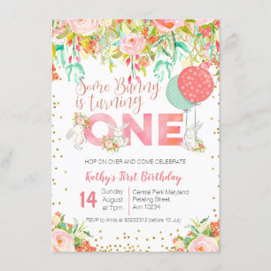 Bunny Rabbit Garden Birthday Party Invitation Kaart