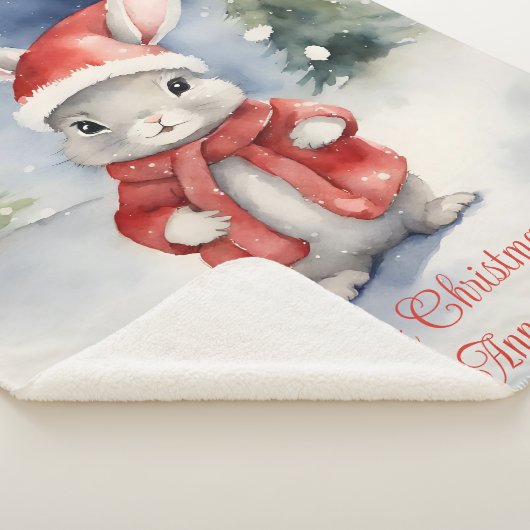 Bunny Rabbit Gepersonaliseerde Kerstmis Sherpa Deken (3/4)