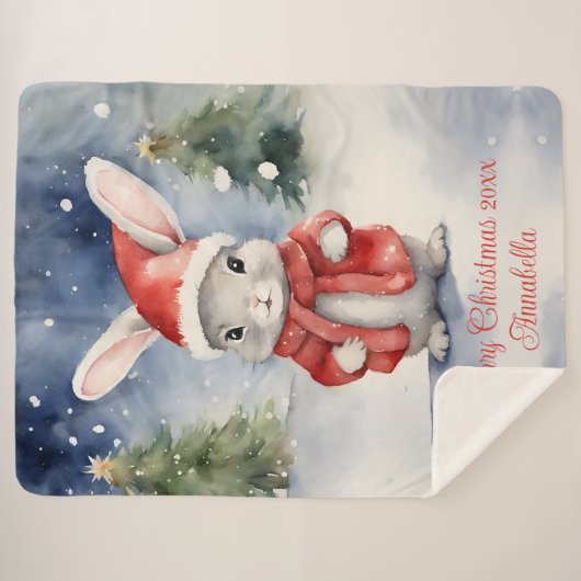 Bunny Rabbit Gepersonaliseerde Kerstmis Sherpa Deken (Voorkant (horizontaal))