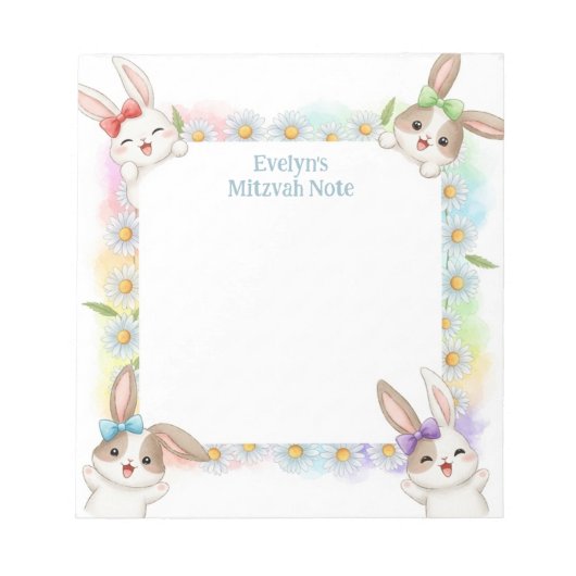 Bunny Rabbit gepersonaliseerde Mitswa Notes Notiti Notitieblok (Voorkant)