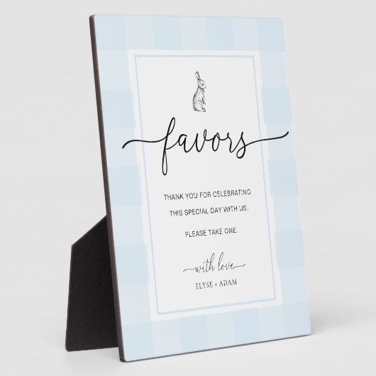Bunny Rabbit Gingham Blue Gingham Favors Sign Fotoplaat (Zijkant)