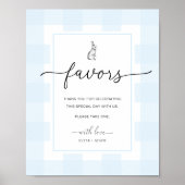 Bunny Rabbit Gingham Blue Gingham Favors Sign Poster (Voorkant)