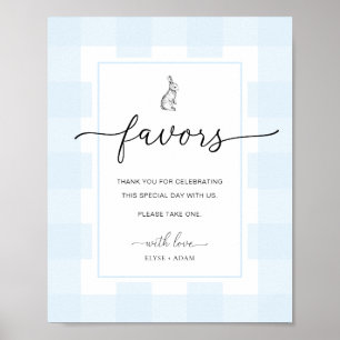 Bunny Rabbit Gingham Blue Gingham Favors Sign Poster