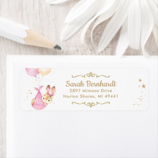 Bunny Rabbit Girl Baby shower Return Address Label (Insitu)