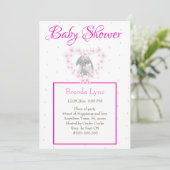 Bunny Rabbit Girl Pink Baby shower uitnodiging Pos (Staand voorkant)
