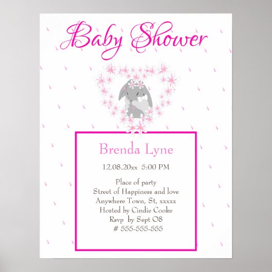 Bunny Rabbit Girl Pink Baby shower uitnodiging Pos Poster (Voorkant)
