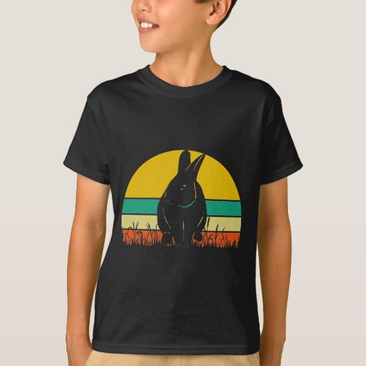 Bunny-Rabbit-Grass-Retro-Sunset-cutout T-shirt (Voorkant)