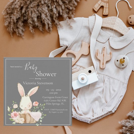 Bunny Rabbit Gray Baby shower Invitation