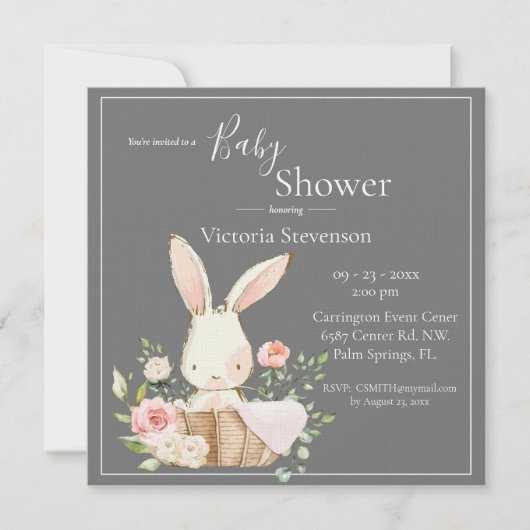 Bunny Rabbit Gray Baby shower Invitation (Voorkant)