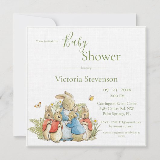 Bunny Rabbit Green Baby shower Invitation (Voorkant)