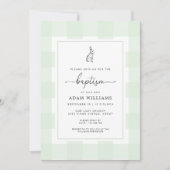 Bunny Rabbit Green Gingham Baptism Invitation Kaart (Voorkant)