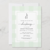 Bunny Rabbit Green Gingham Christening Uitnodiging (Voorkant)
