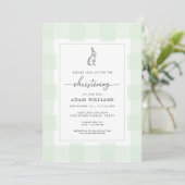 Bunny Rabbit Green Gingham Christening Uitnodiging (Staand voorkant)