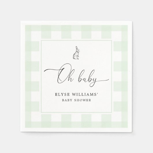 Bunny Rabbit Green Gingham Oh Baby Paper Napkin Servet (Voorkant)