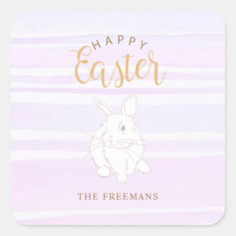 Bunny Rabbit Happy Easter Pastel Vierkante Sticker