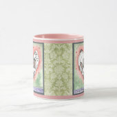Bunny Rabbit Heart Pink Green Scroll Designer Mok (Midden)