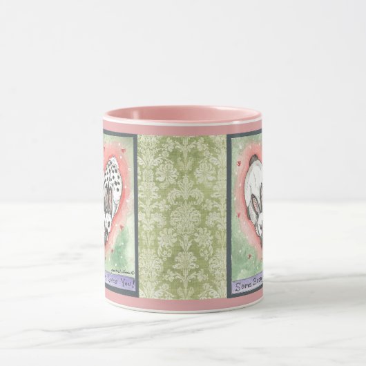 Bunny Rabbit Heart Pink Green Scroll Designer Mok (Midden)