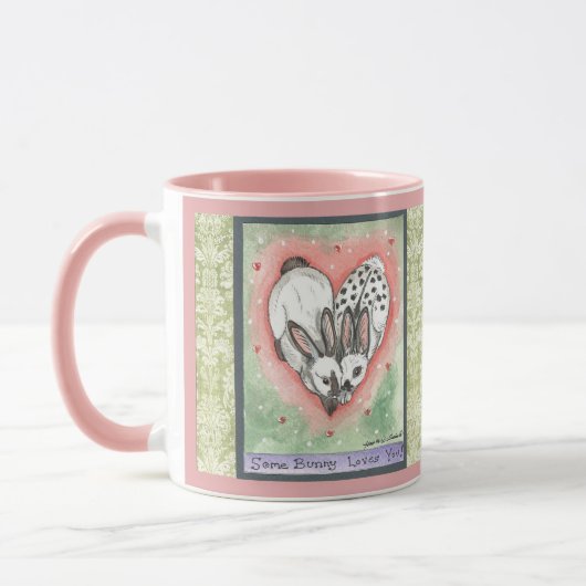 Bunny Rabbit Heart Pink Green Scroll Designer Mok (Links)