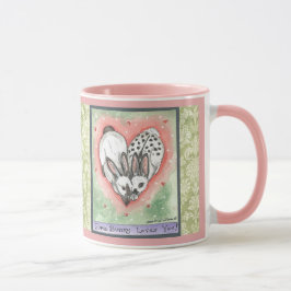 Bunny Rabbit Heart Pink Green Scroll Designer Mok