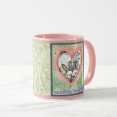 Bunny Rabbit Heart Pink Green Scroll Designer Mok (Voorkant rechts)