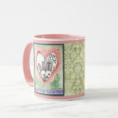 Bunny Rabbit Heart Pink Green Scroll Designer Mok (Voorkant links)
