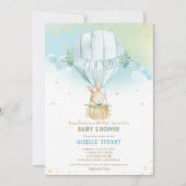 Bunny Rabbit Hot Air Balloon Baby shower Boy Kaart (Voorkant)